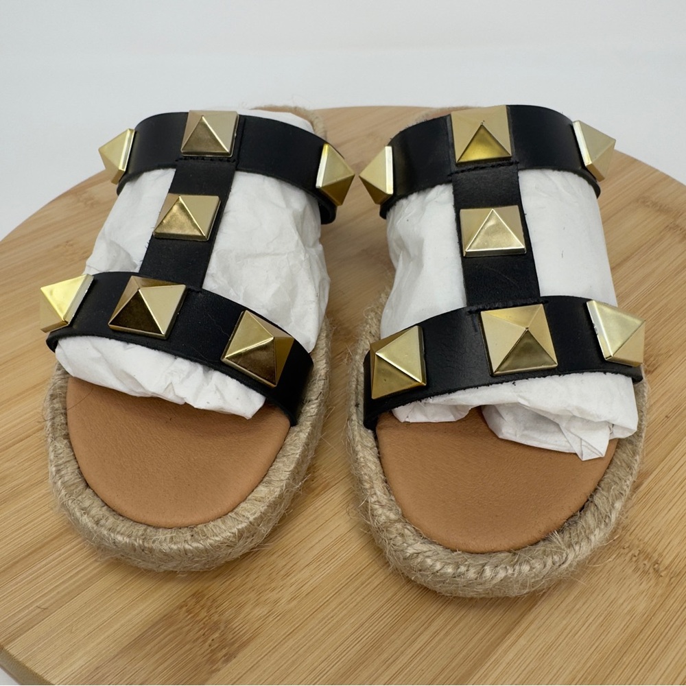 Maypol Black‎ Leather Studded Espadrille Sandals | Size 7.5 | Made in Spain - Picture 3 of 11